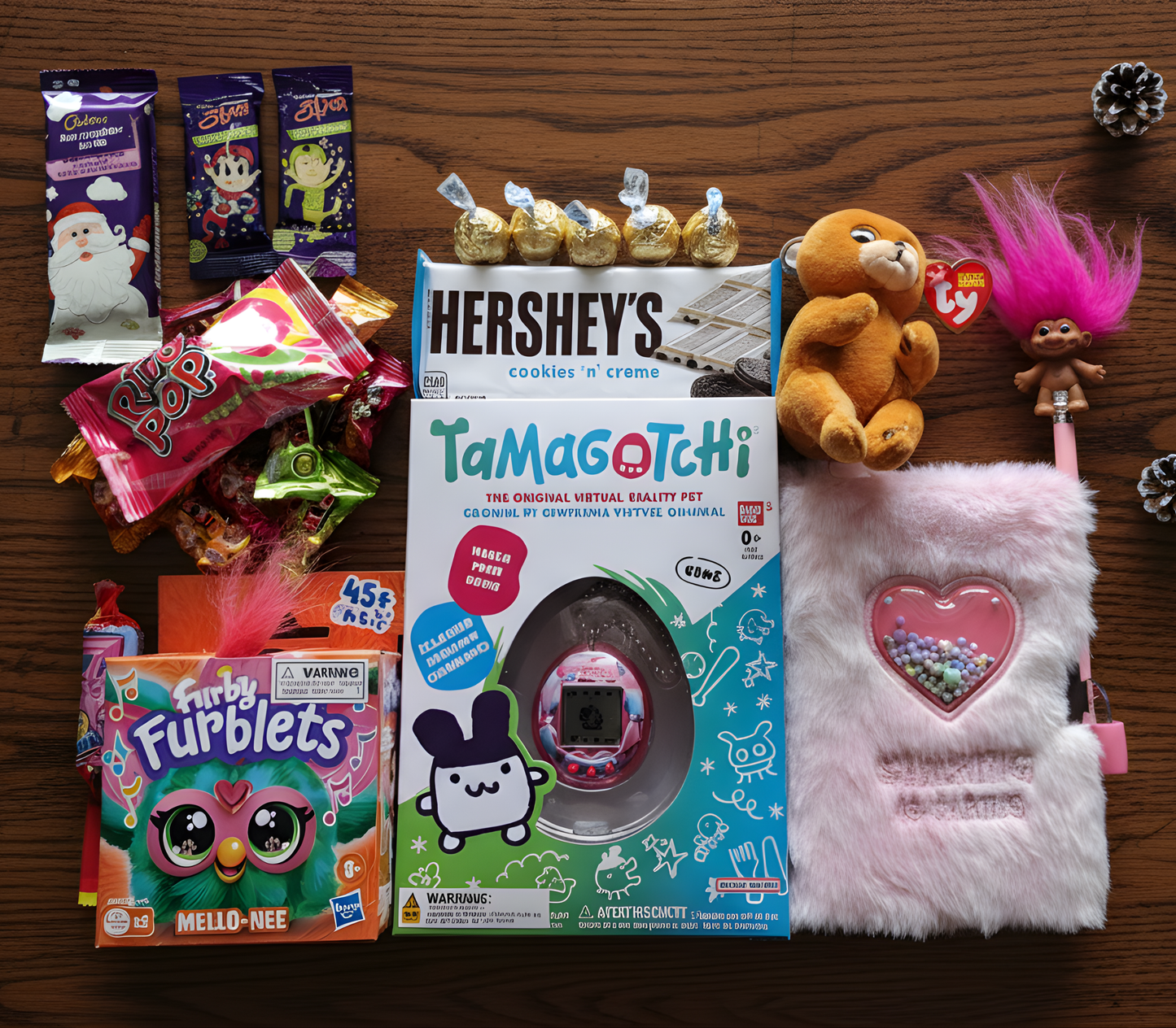 90s Nostalgia Christmas Gift Box with Retro Toys Y2K 2000s Throwback Childhood Memories Tamagotchi