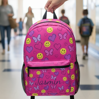 Personalized Colorful Smiley Butterfly Backpack – Cute Kids School Bag with Y2K 90’s Nostalgia Vibes