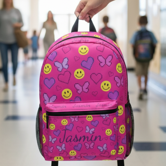 Personalized Colorful Smiley Butterfly Backpack – Cute Kids School Bag with Y2K 90’s Nostalgia Vibes