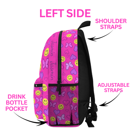 Personalized Colorful Smiley Butterfly Backpack – Cute Kids School Bag with Y2K 90’s Nostalgia Vibes