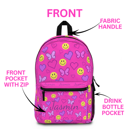 Personalized Colorful Smiley Butterfly Backpack – Cute Kids School Bag with Y2K 90’s Nostalgia Vibes