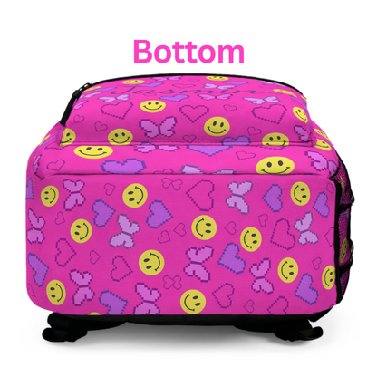 Personalized Colorful Smiley Butterfly Backpack – Cute Kids School Bag with Y2K 90’s Nostalgia Vibes