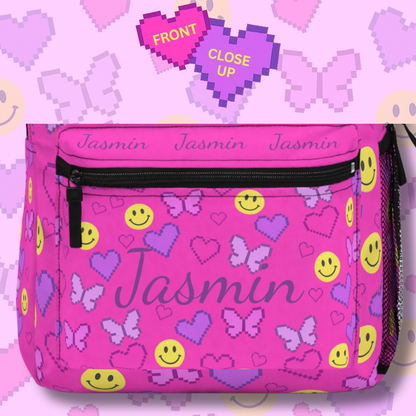 Personalized Colorful Smiley Butterfly Backpack – Cute Kids School Bag with Y2K 90’s Nostalgia Vibes