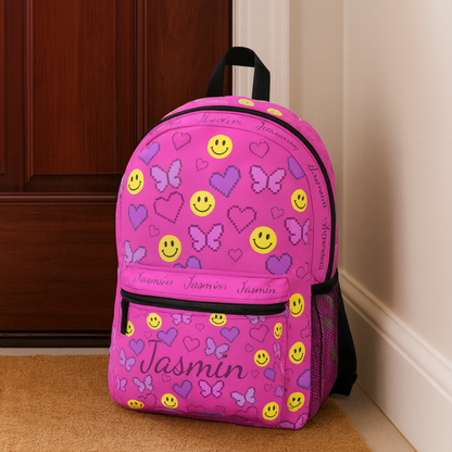 Personalized Colorful Smiley Butterfly Backpack – Cute Kids School Bag with Y2K 90’s Nostalgia Vibes