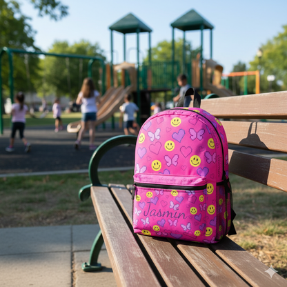 Personalized Colorful Smiley Butterfly Backpack – Cute Kids School Bag with Y2K 90’s Nostalgia Vibes