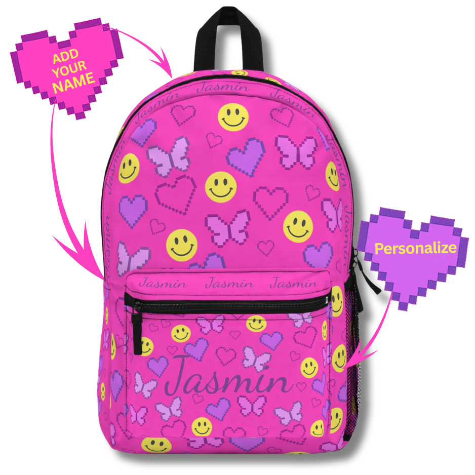 Personalized Colorful Smiley Butterfly Backpack – Cute Kids School Bag with Y2K 90’s Nostalgia Vibes
